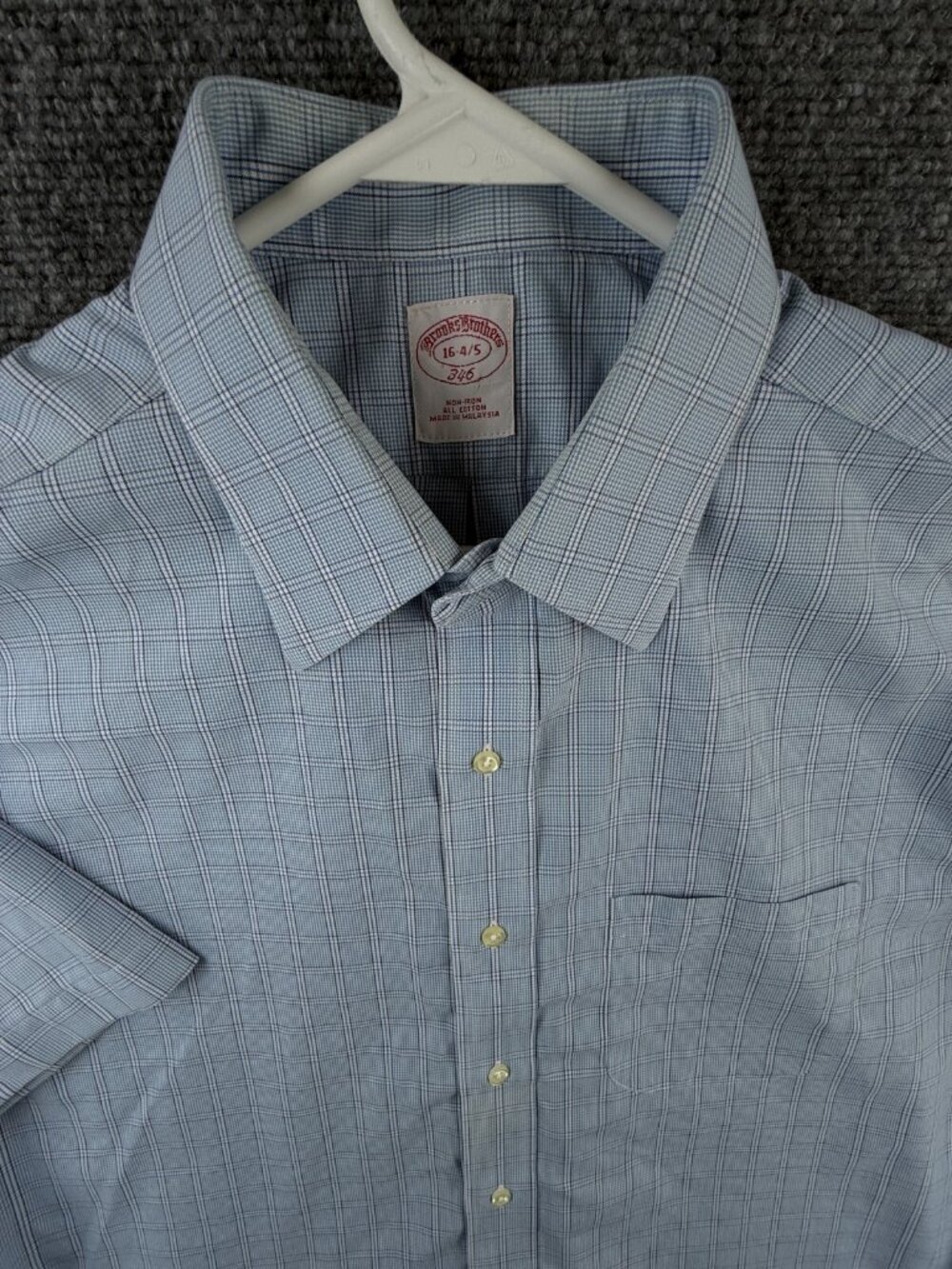 Brooks Brothers Non Iron Short Sleeve Button Up Shirt Men Size 16 Blue Plaid